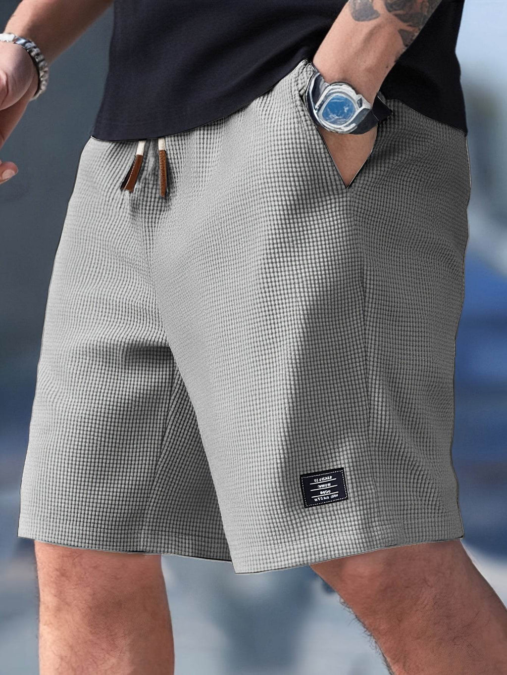 Textured Drawstring Casual Shorts